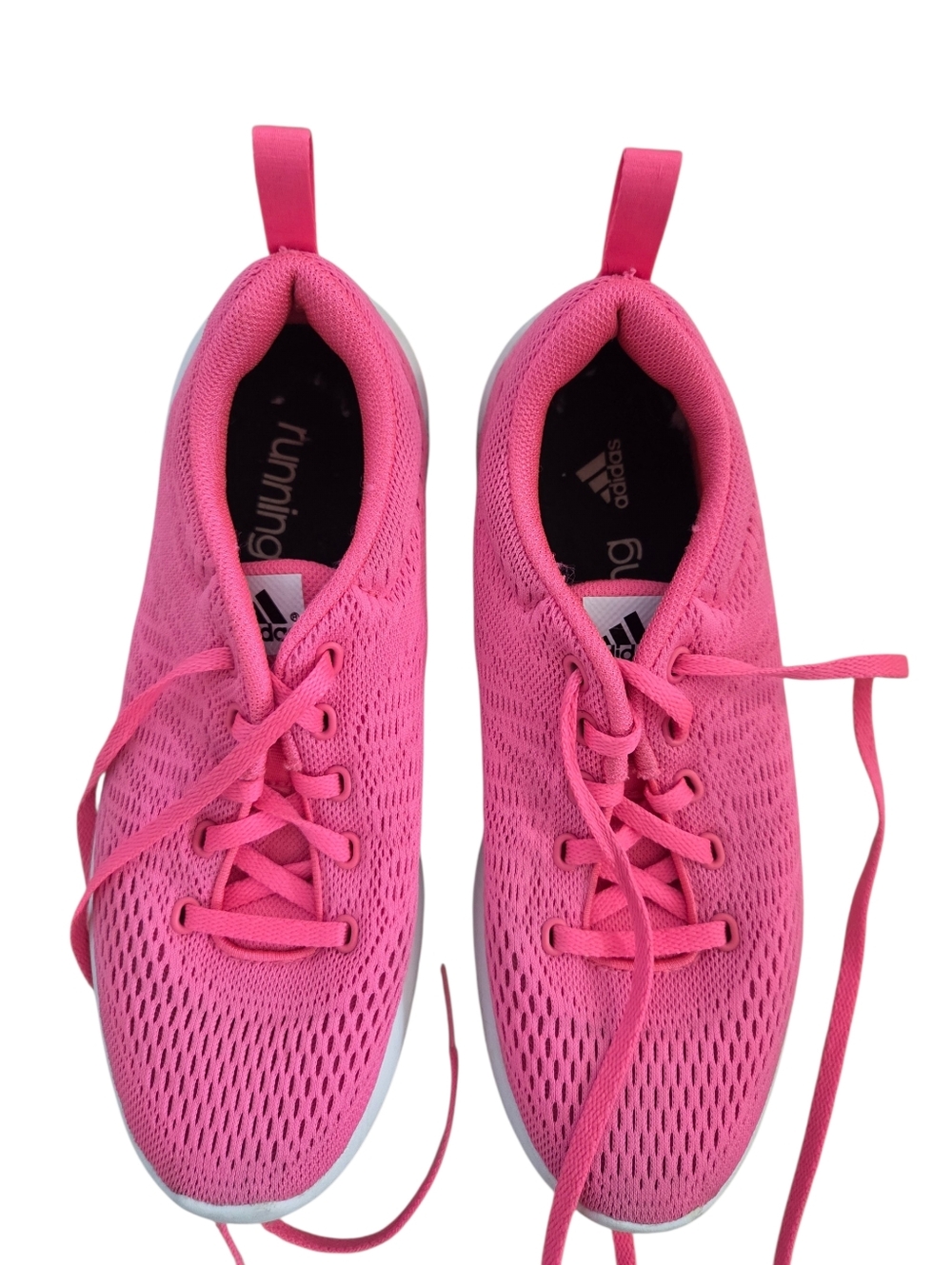 Bright pink Adidas running shoes, 7.5.